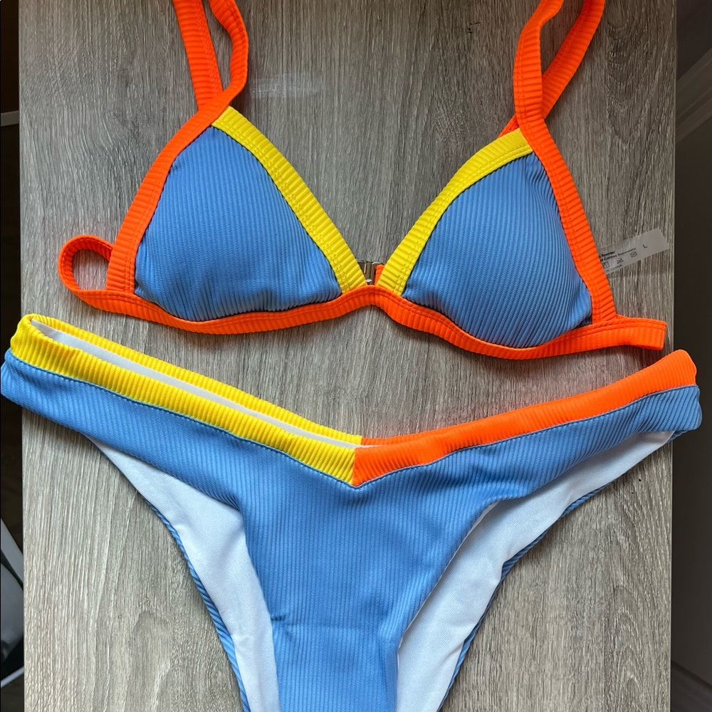 Orange/Blue/Yellow Color-block Bikini